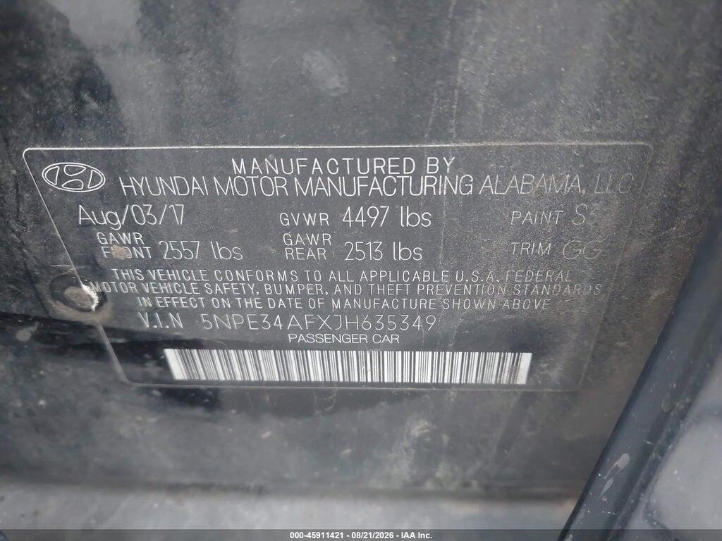 5NPE34AFXJH635349 2018 HYUNDAI SONATA photo no. 9