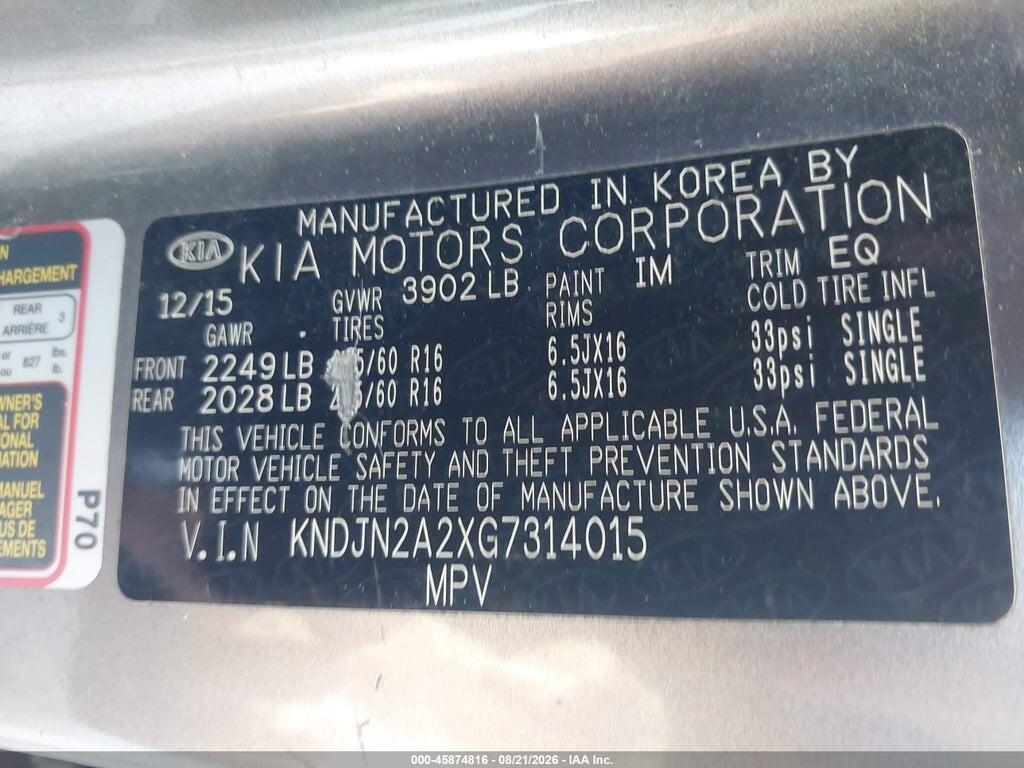 KNDJN2A2XG7314015 2016 KIA SOUL photo no. 9