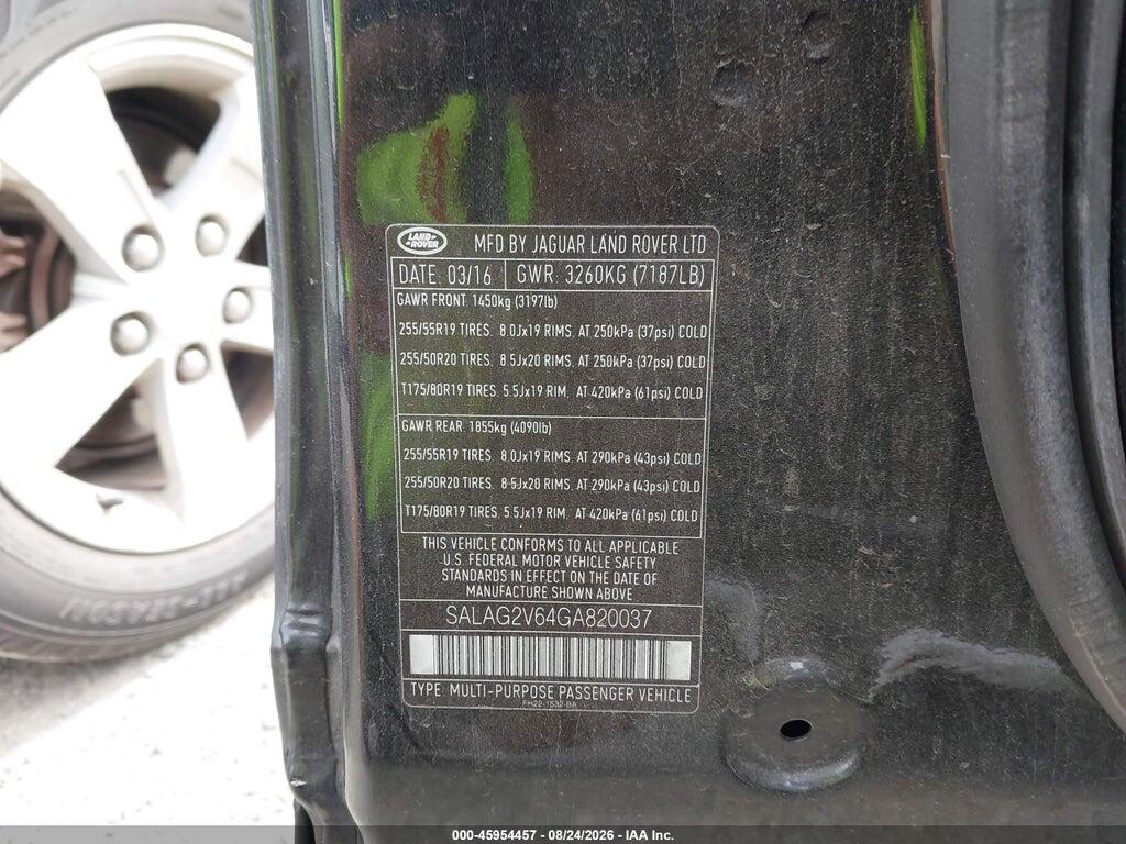 SALAG2V64GA820037 2016 LAND ROVER LR4 photo no. 9