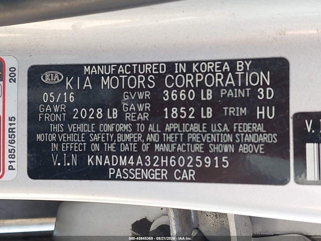 KNADM4A32H6025915 2017 KIA RIO photo no. 9
