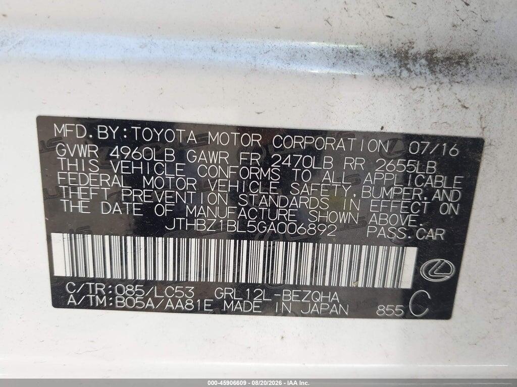 JTHBZ1BL5GA006892 2016 LEXUS GS 350 photo no. 9