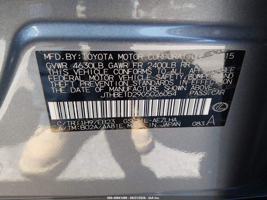 JTHBE1D29G5026054 2016 LEXUS IS 350 photo no. 9