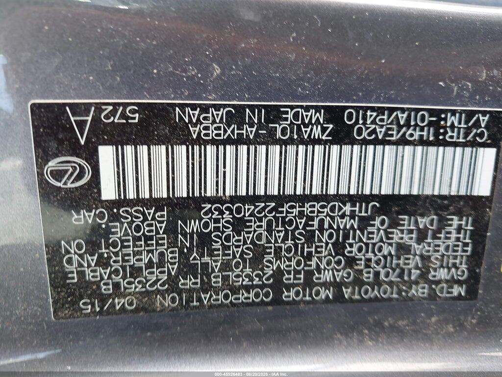 JTHKD5BH5F2240332 2015 LEXUS CT 200H photo no. 9