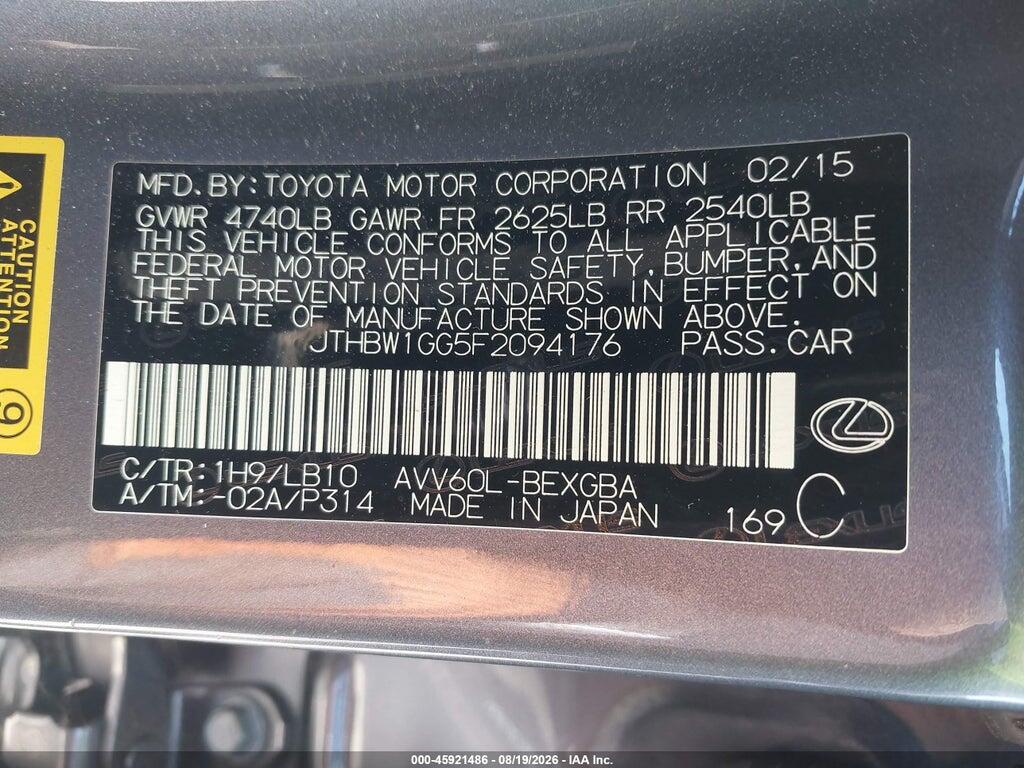 JTHBW1GG5F2094176 2015 LEXUS ES 300H photo no. 9