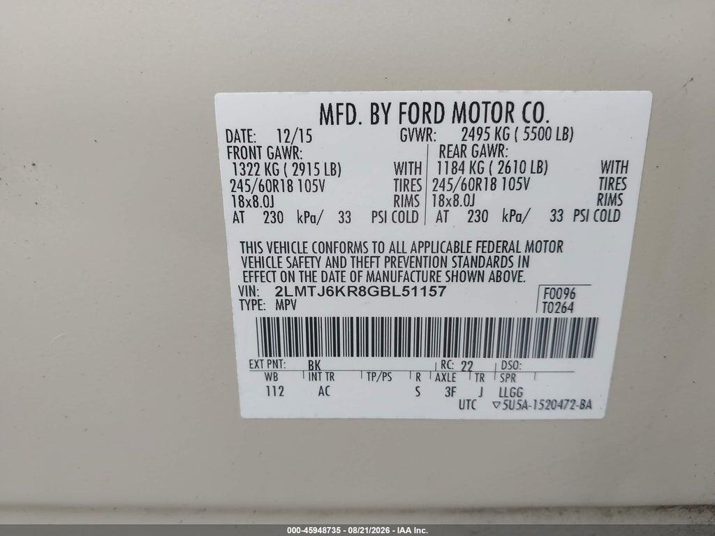 2LMTJ6KR8GBL51157 2016 LINCOLN MKX photo no. 9
