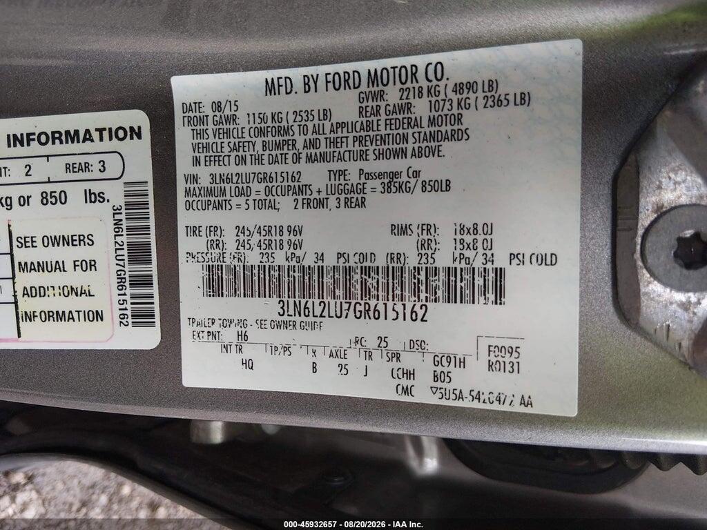 3LN6L2LU7GR615162 2016 LINCOLN MKZ HYBRID photo no. 9