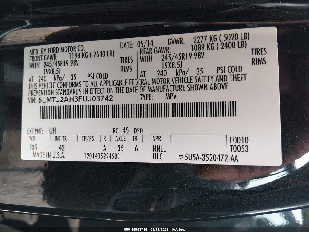 5LMTJ2AH3FUJ03742 2015 LINCOLN MKC photo no. 9