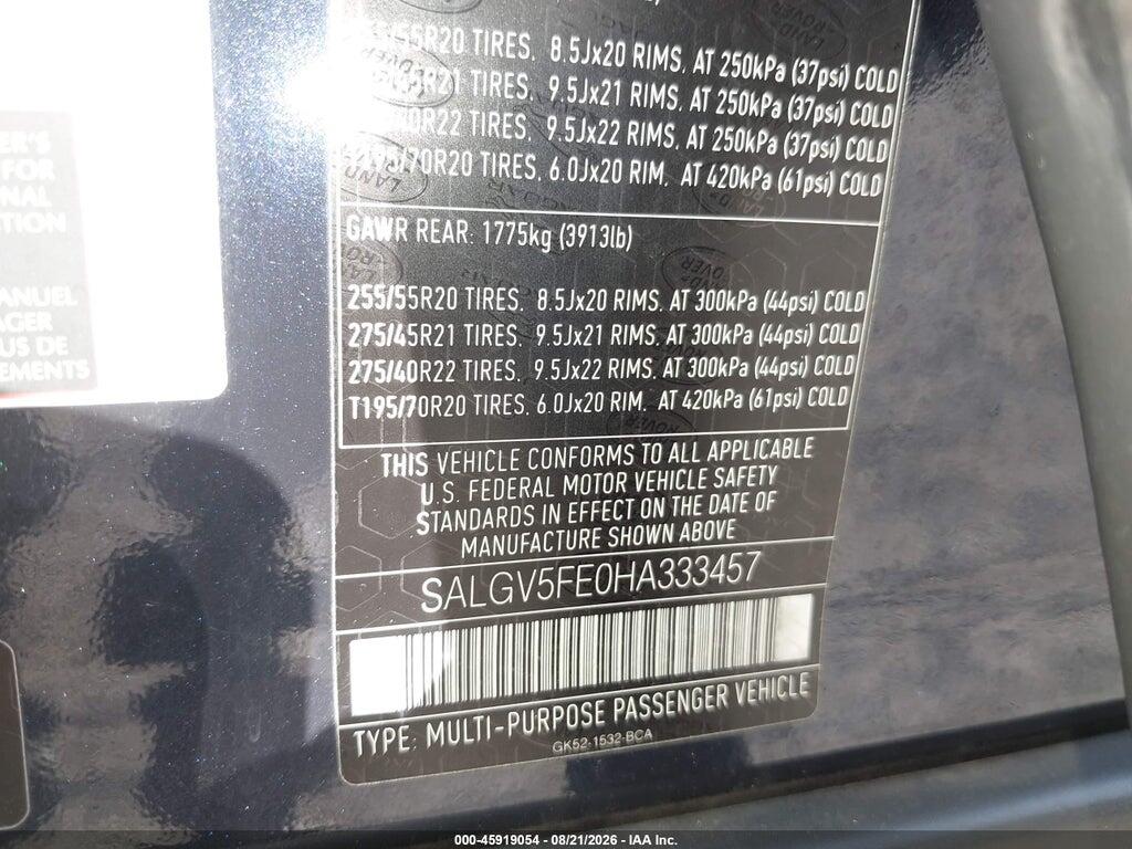 SALGV5FE0HA333457 2017 LAND ROVER RANGE ROVER photo no. 9