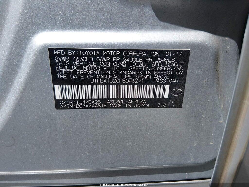 JTHBA1D20H5046271 2017 LEXUS IS 200T photo no. 9