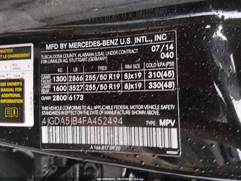 4JGDA5JB4FA452494 2015 MERCEDES-BENZ ML 350 photo no. 9