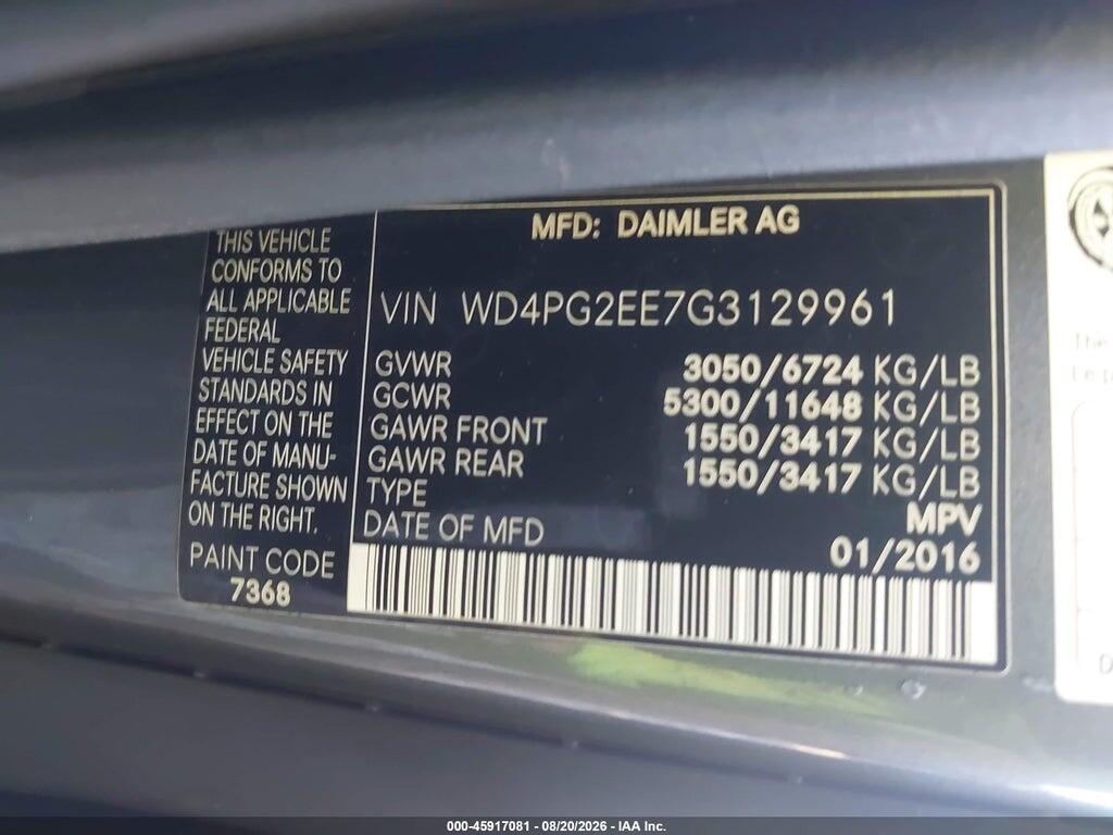 WD4PG2EE7G3129961 2016 MERCEDES-BENZ METRIS photo no. 9