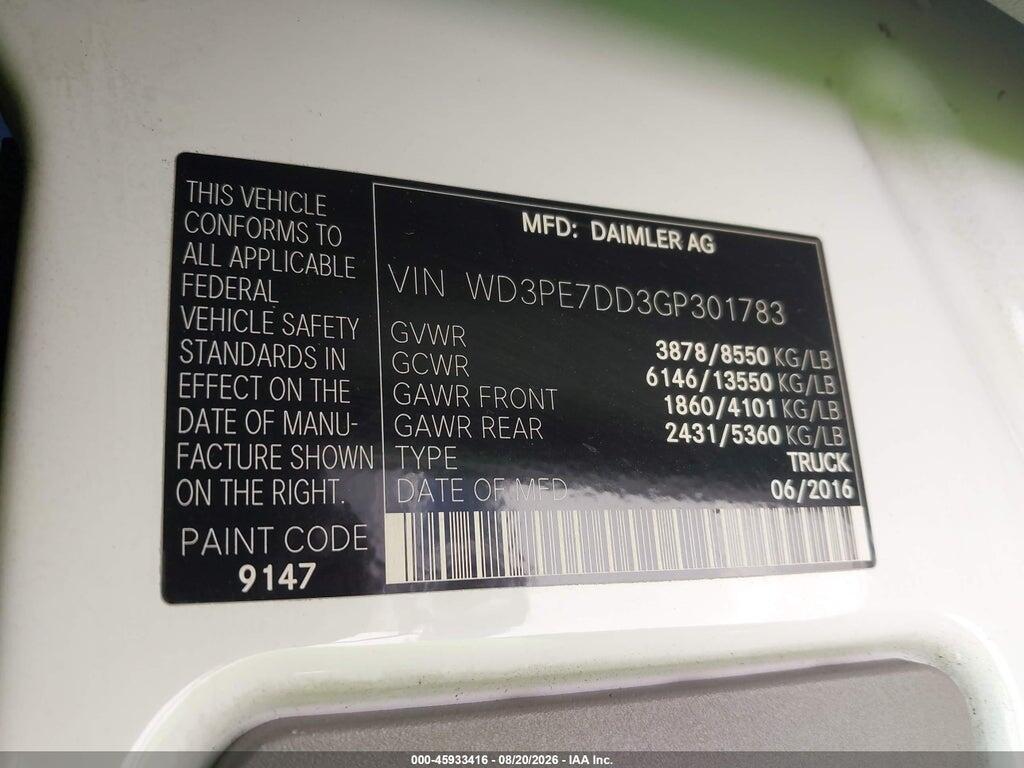 WD3PE7DD3GP301783 2016 MERCEDES-BENZ SPRINTER 2500 photo no. 9