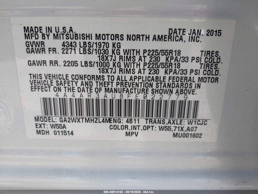 4A4AR3AU8FE022779 2015 MITSUBISHI OUTLANDER SPORT photo no. 9