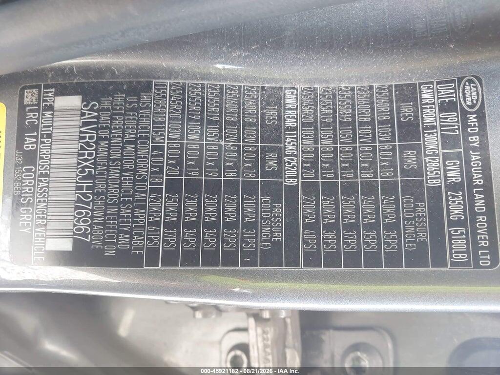 SALVR2RX5JH276967 2018 LAND ROVER RANGE ROVER EVOQUE photo no. 9