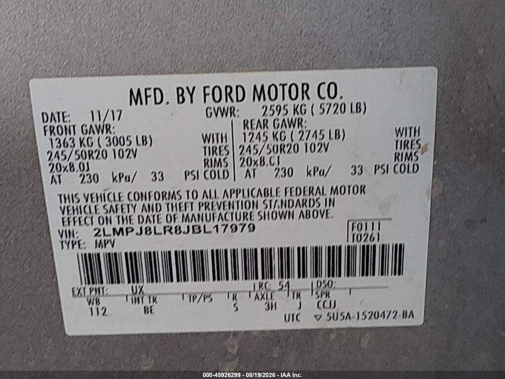 2LMPJ8LR8JBL17979 2018 LINCOLN MKX photo no. 9