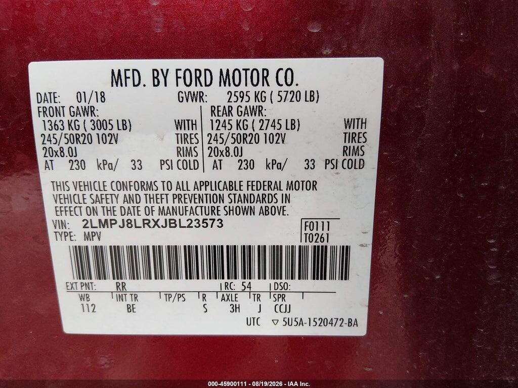 2LMPJ8LRXJBL23573 2018 LINCOLN MKX photo no. 9