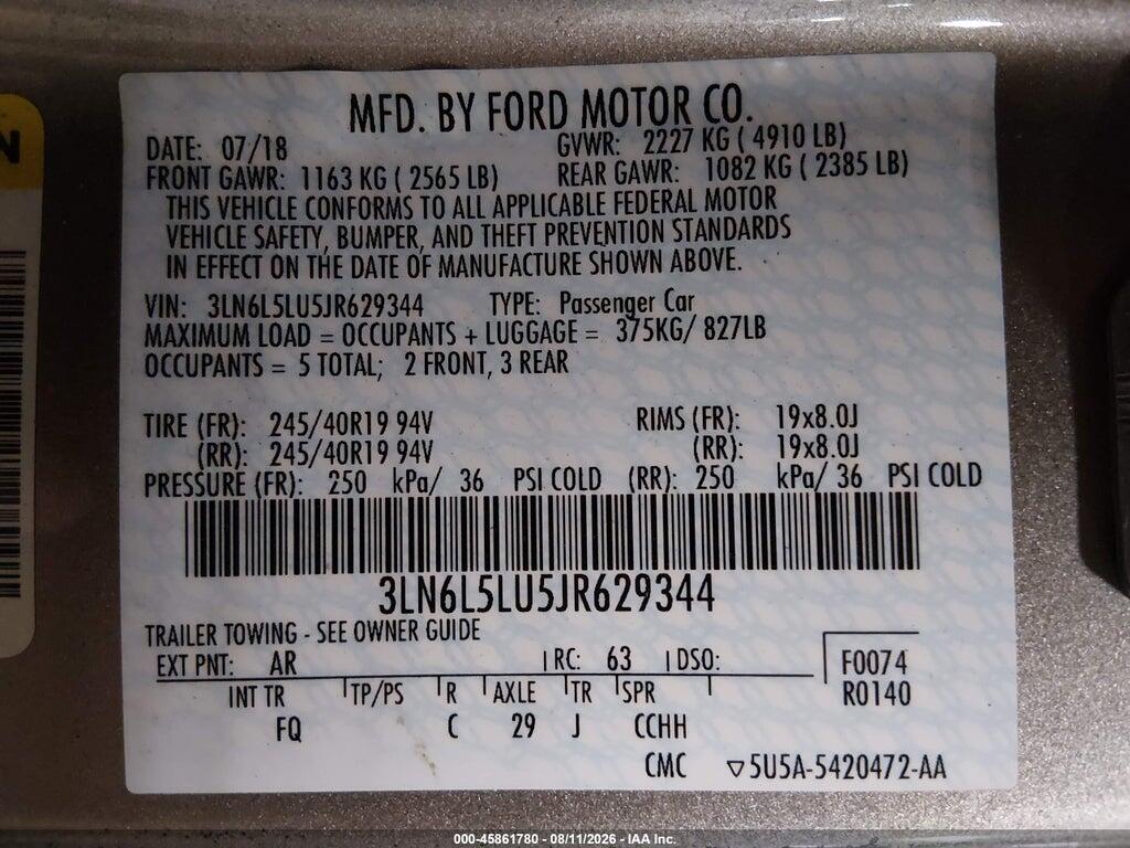 3LN6L5LU5JR629344 2018 LINCOLN MKZ HYBRID photo no. 9
