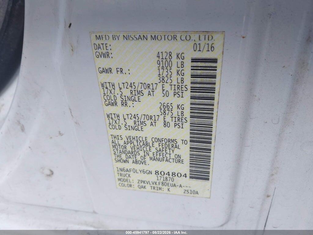 1N6AF0LY6GN804804 2016 NISSAN NV CARGO NV2500 HD photo no. 9