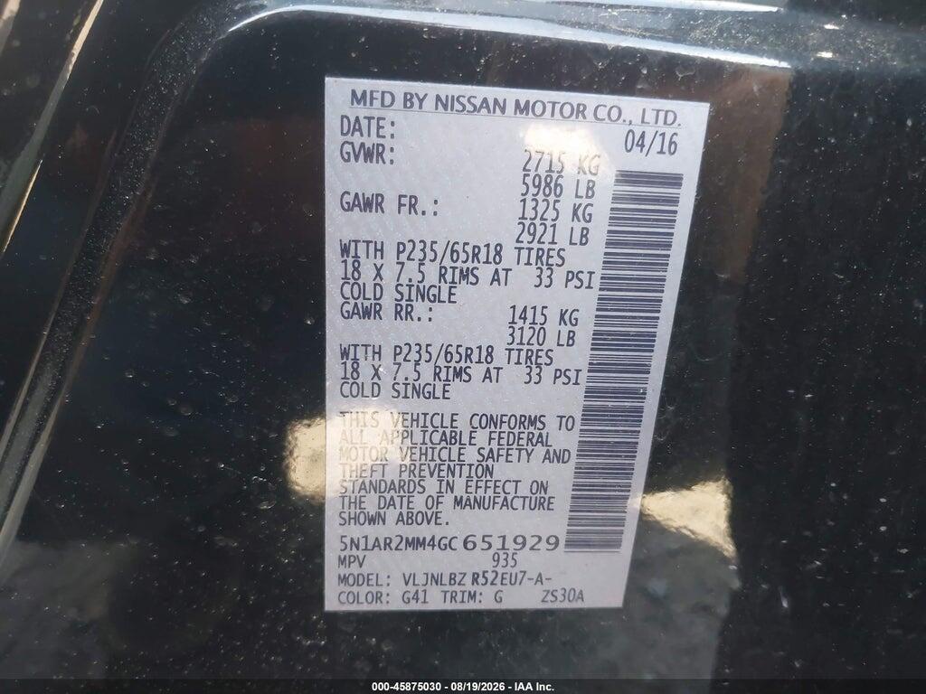 5N1AR2MM4GC651929 2016 NISSAN PATHFINDER photo no. 9