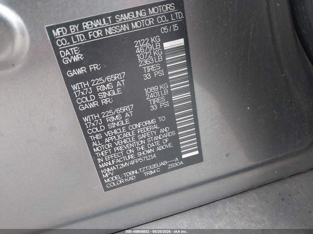 KNMAT2MV4FP571214 2015 NISSAN ROGUE photo no. 9