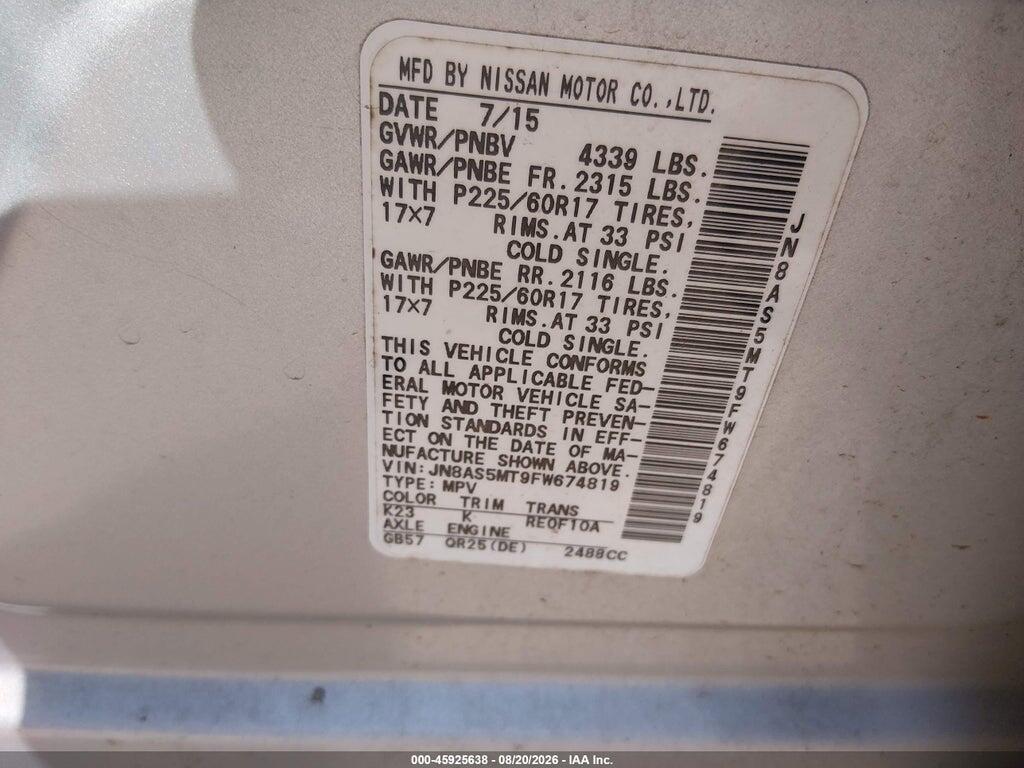 JN8AS5MT9FW674819 2015 NISSAN ROGUE SELECT photo no. 9
