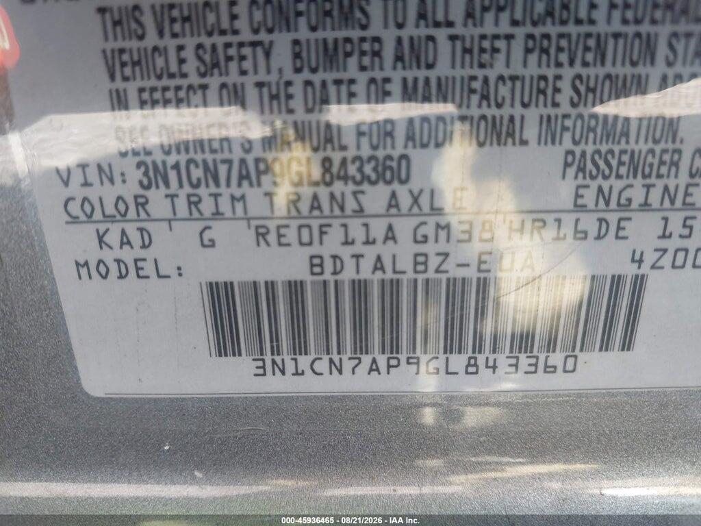 3N1CN7AP9GL843360 2016 NISSAN VERSA photo no. 9