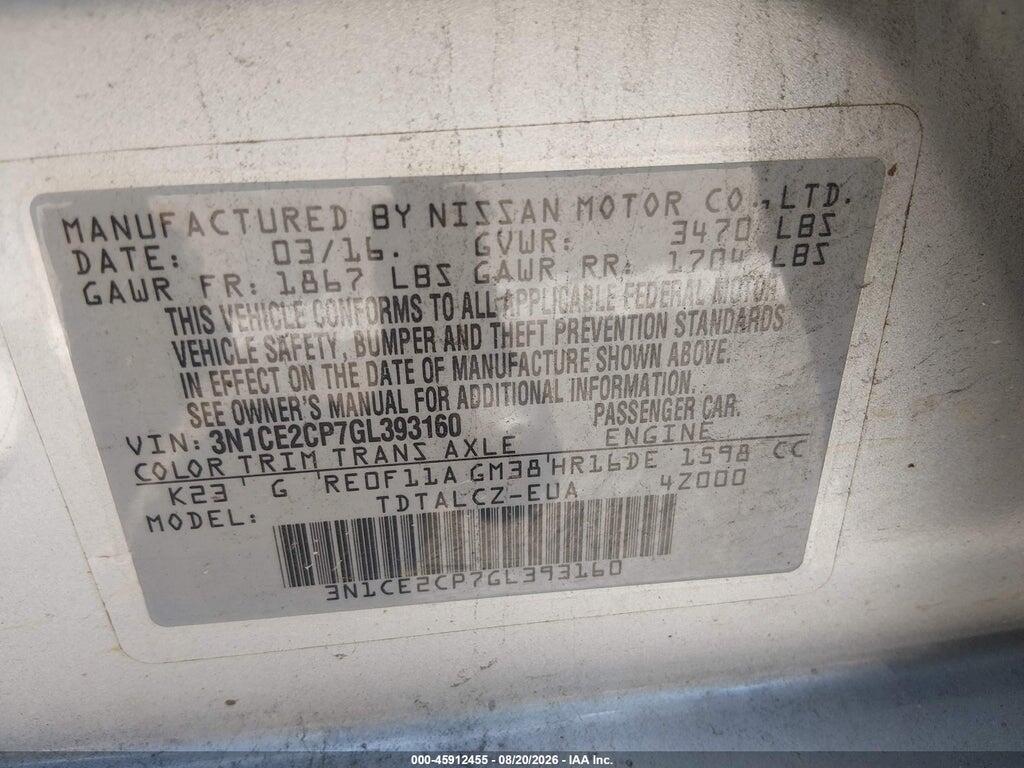 3N1CE2CP7GL393160 2016 NISSAN VERSA NOTE photo no. 9