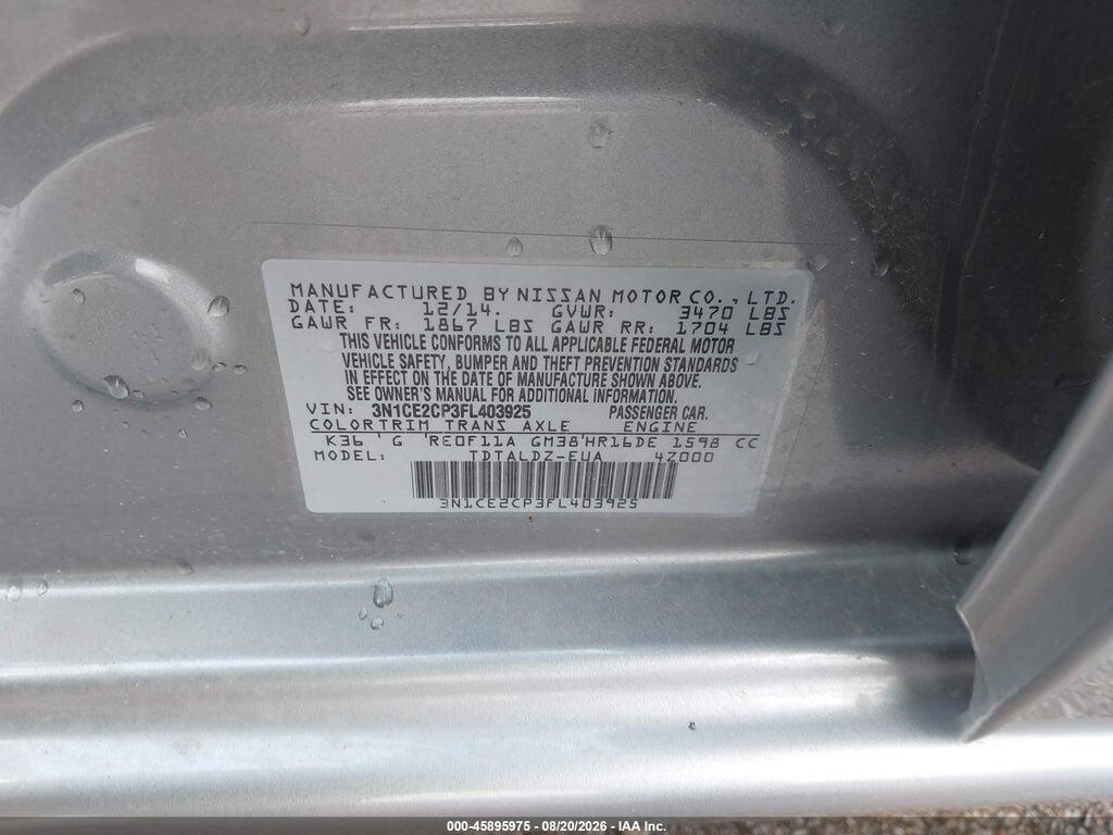 3N1CE2CP3FL403925 2015 NISSAN VERSA NOTE photo no. 9