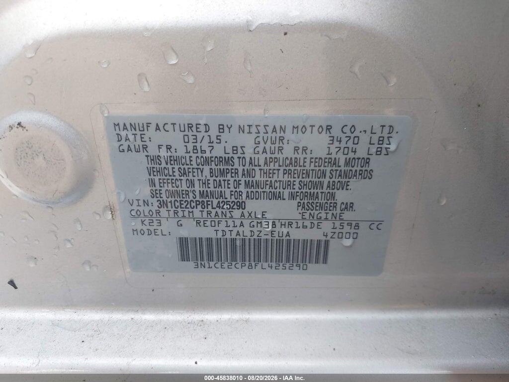 3N1CE2CP8FL425290 2015 NISSAN VERSA NOTE photo no. 9