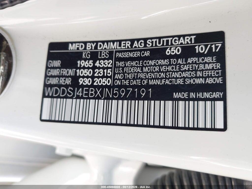 WDDSJ4EBXJN597191 2018 MERCEDES-BENZ CLA 250 photo no. 9