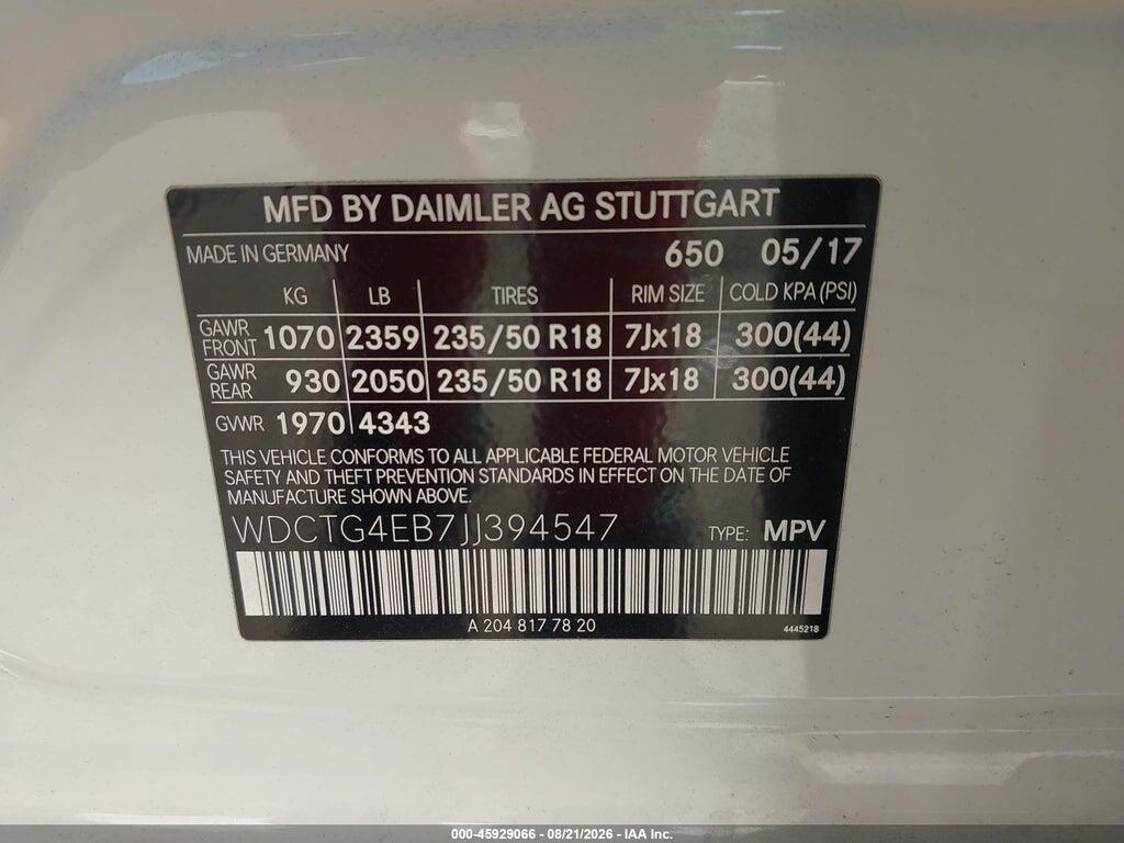 WDCTG4EB7JJ394547 2018 MERCEDES-BENZ GLA 250 photo no. 9