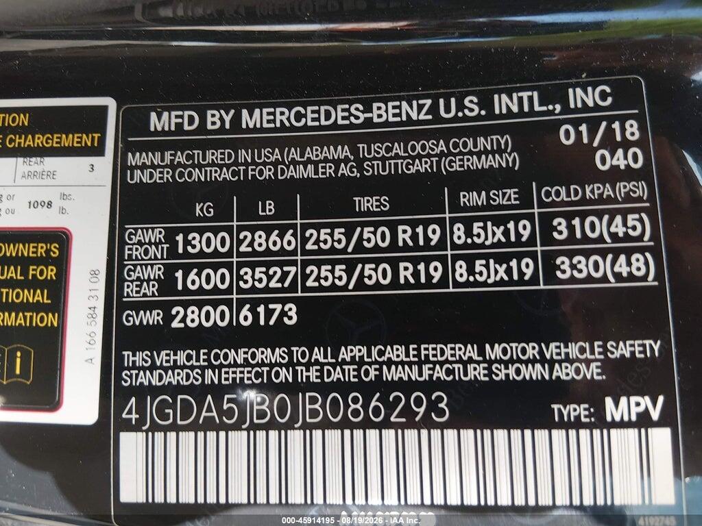 4JGDA5JB0JB086293 2018 MERCEDES-BENZ GLE 350 photo no. 9