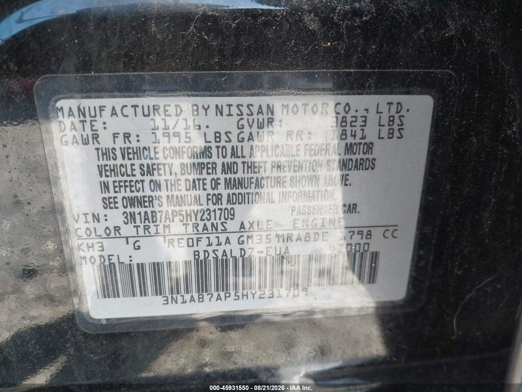 3N1AB7AP5HY231709 2017 NISSAN SENTRA photo no. 9