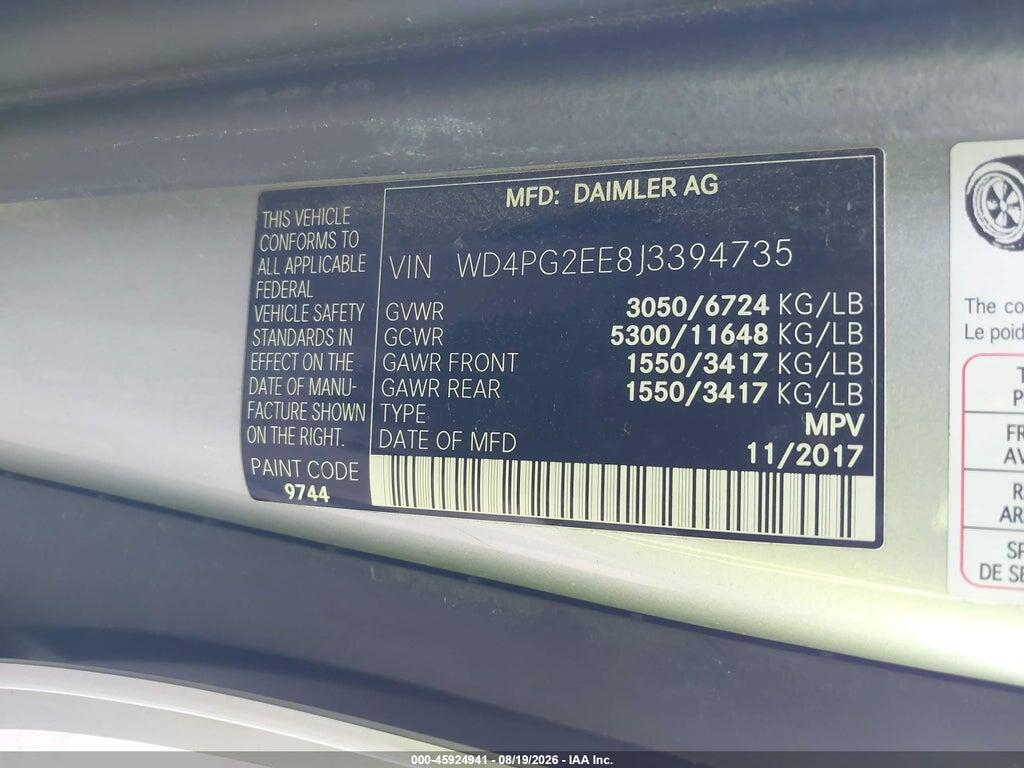WD4PG2EE8J3394735 2018 MERCEDES-BENZ METRIS photo no. 9