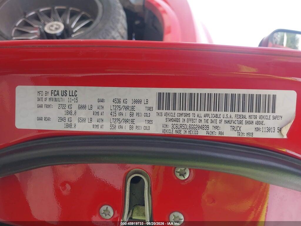 3C6UR5DL6GG204839 2016 RAM 2500 photo no. 9
