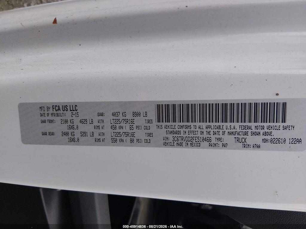 3C6TRVDD2FE510466 2015 RAM PROMASTER 2500 photo no. 9