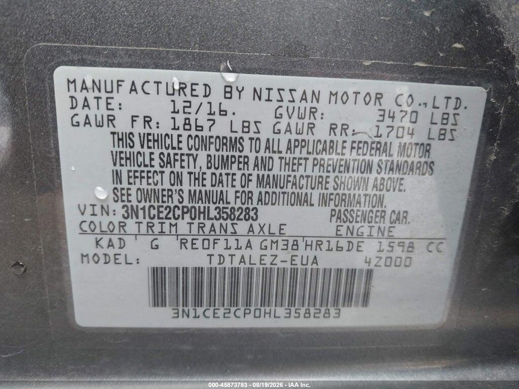 3N1CE2CP0HL358283 2017 NISSAN VERSA NOTE photo no. 9