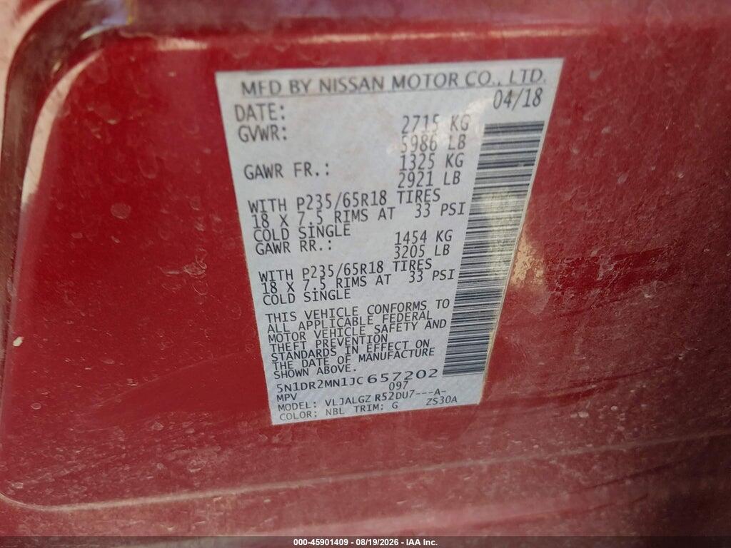 5N1DR2MN1JC657202 2018 NISSAN PATHFINDER photo no. 9