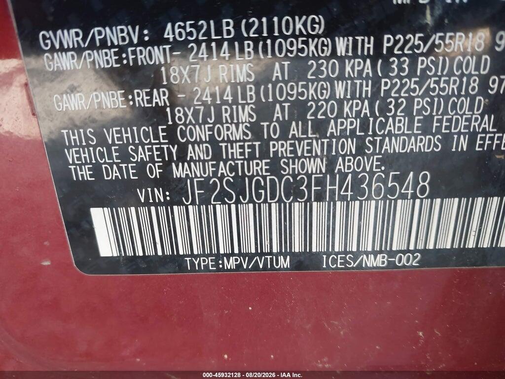 JF2SJGDC3FH436548 2015 SUBARU FORESTER photo no. 9