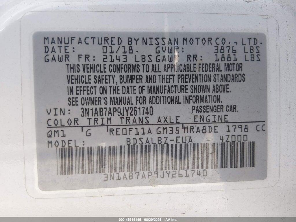 3N1AB7AP9JY261740 2018 NISSAN SENTRA photo no. 9