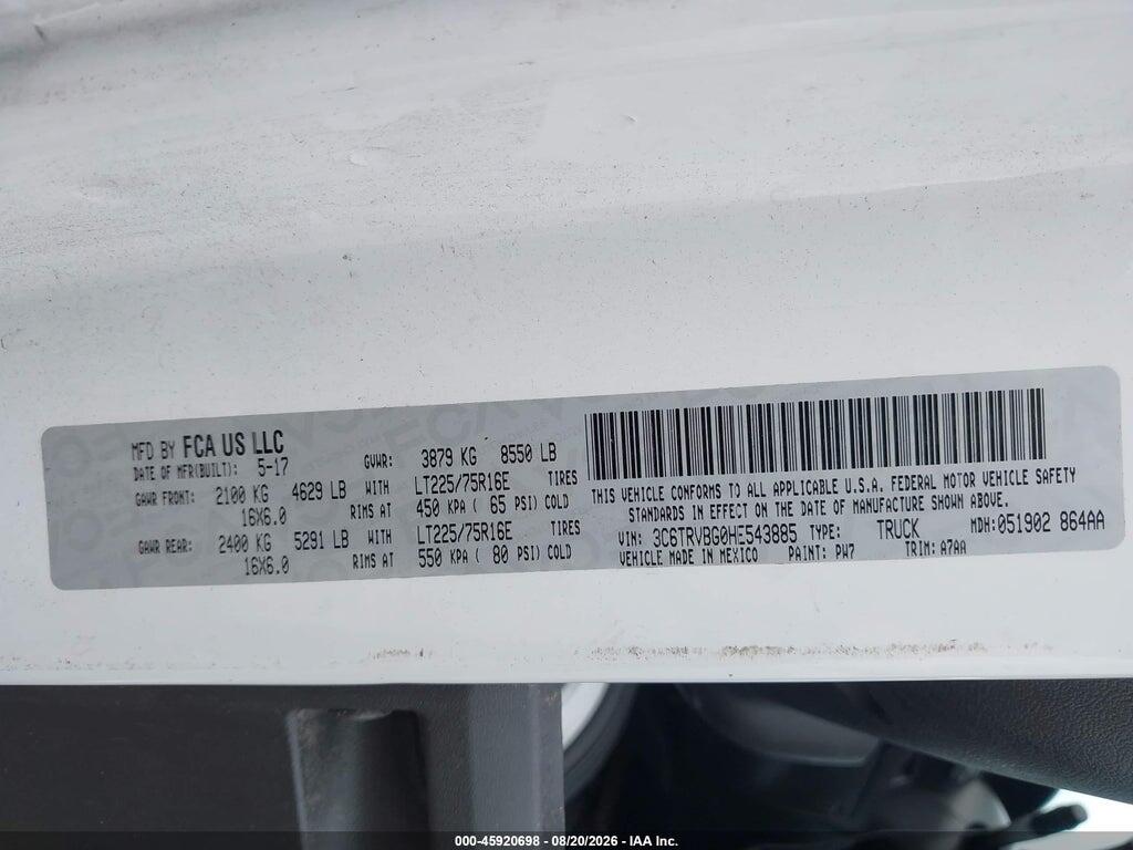 3C6TRVBG0HE543885 2017 RAM PROMASTER 1500 photo no. 9