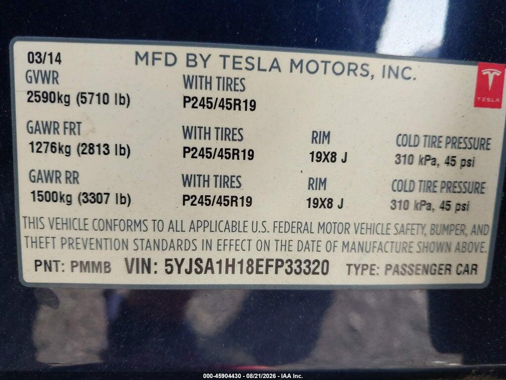 5YJSA1E2XFF111879 2015 TESLA MODEL S photo no. 9