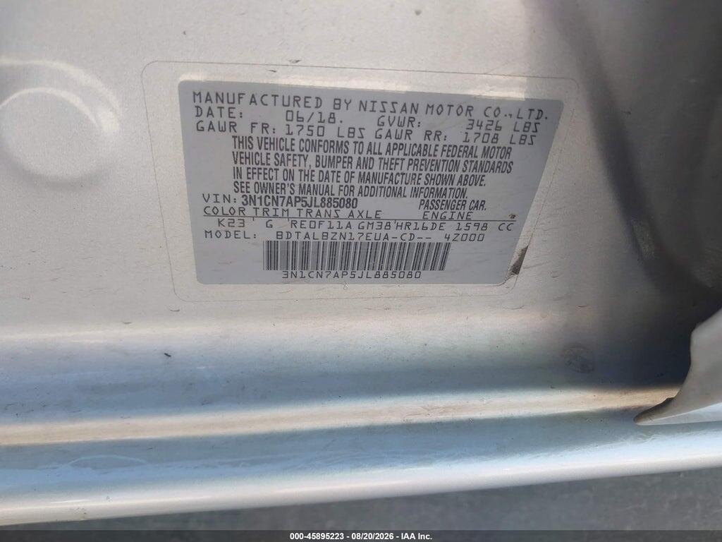 3N1CN7AP5JL885080 2018 NISSAN VERSA photo no. 9