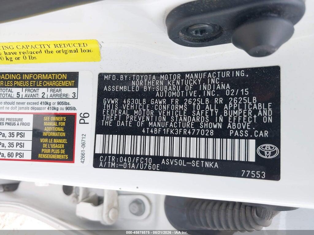 4T4BF1FK3FR477028 2015 TOYOTA CAMRY photo no. 9