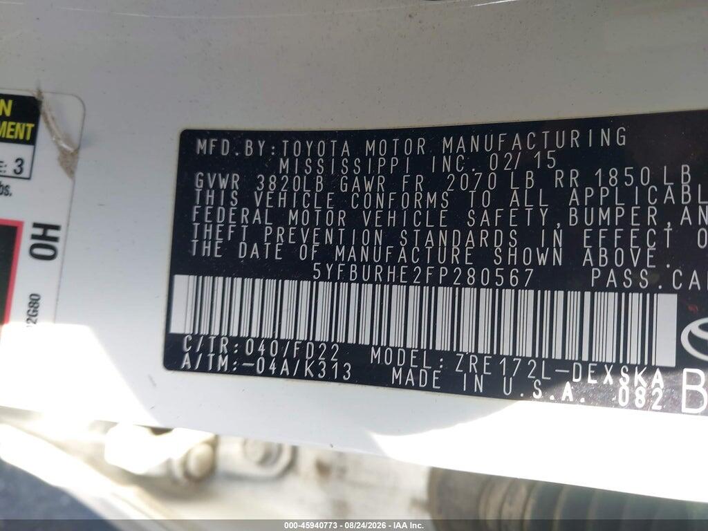 5YFBURHE2FP280567 2015 TOYOTA COROLLA photo no. 9