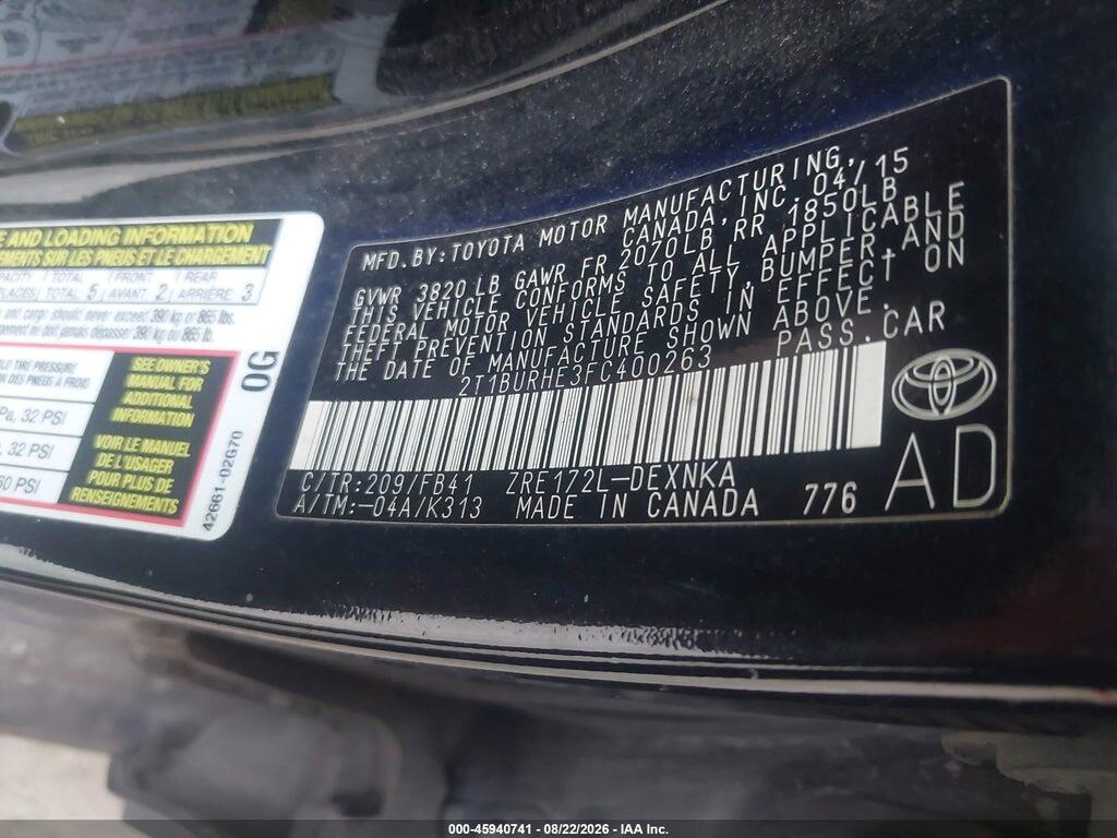 2T1BURHE3FC400263 2015 TOYOTA COROLLA photo no. 9
