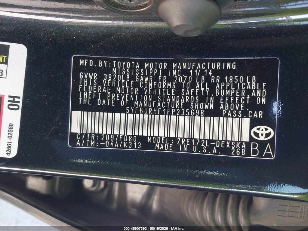 5YFBURHE1FP235698 2015 TOYOTA COROLLA photo no. 9