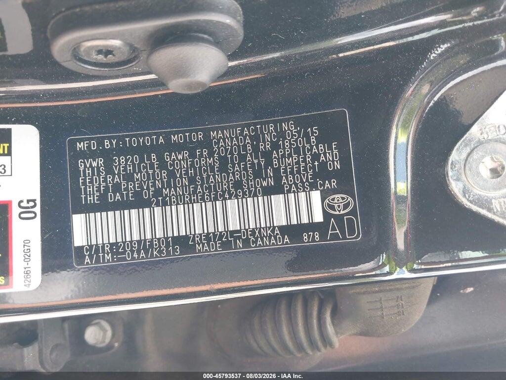 2T1BURHE6FC429370 2015 TOYOTA COROLLA photo no. 9