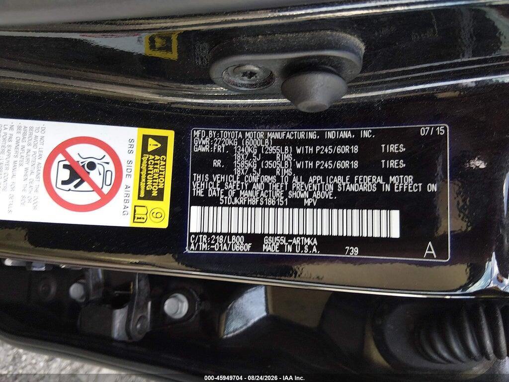 5TDJKRFH8FS186151 2015 TOYOTA HIGHLANDER photo no. 9