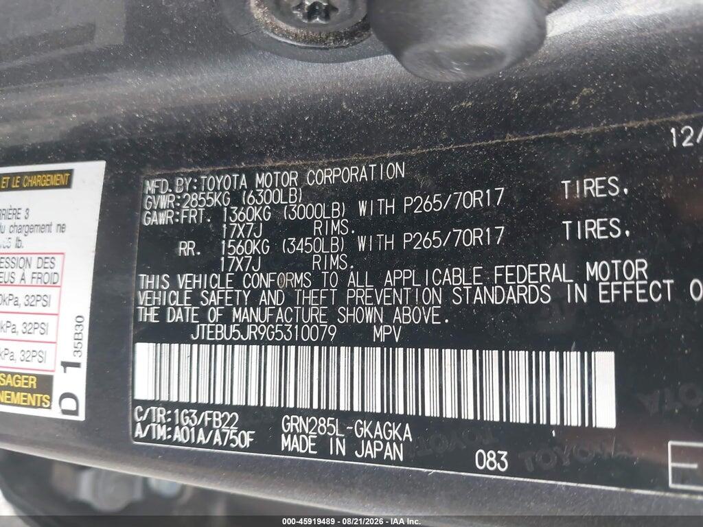 JTEBU5JR9G5310079 2016 TOYOTA 4RUNNER photo no. 9